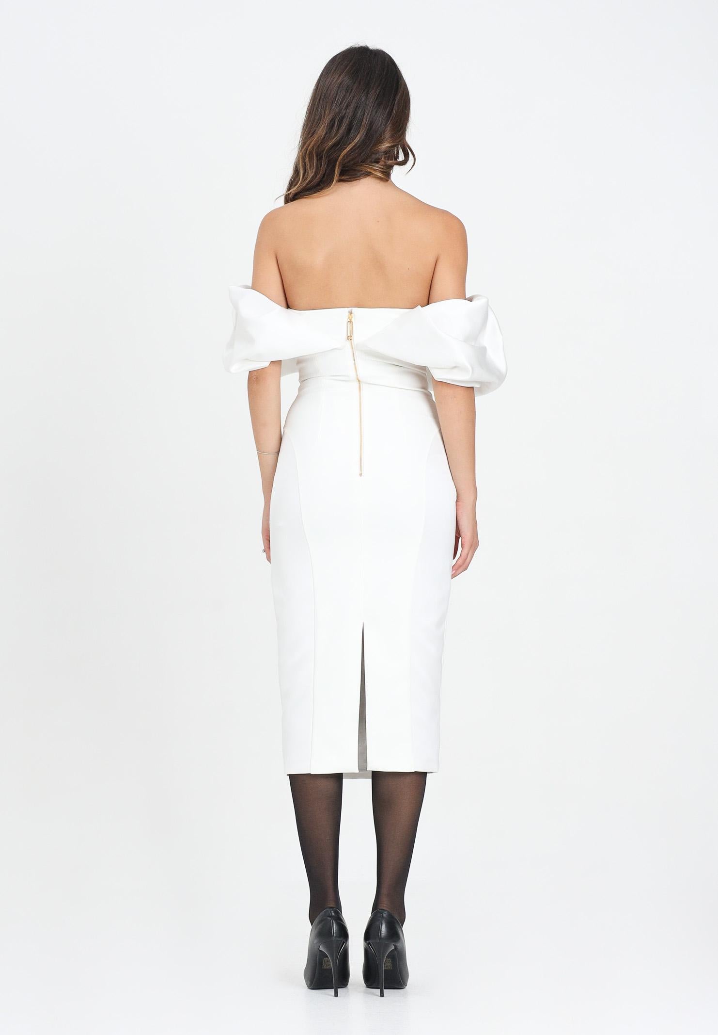 ELISABETTA FRANCHI Abito midi avorio da donna con scollo 3D<BR/> AB71456E2 360 ELISABETTA FRANCHI 