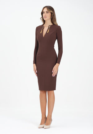 ELISABETTA FRANCHI Abito midi marrone da donna con catena gioiello AB80557E2 EA3 ELISABETTA FRANCHI 