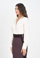 ELISABETTA FRANCHI Body a manica lunga avorio da donna in georgette di viscosa e  raso CB00356E2 DZ9 ELISABETTA FRANCHI 