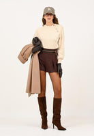 ELISABETTA FRANCHI Shorts marrone da donna con fascia craquelé SH01256E2 EA3 ELISABETTA FRANCHI 