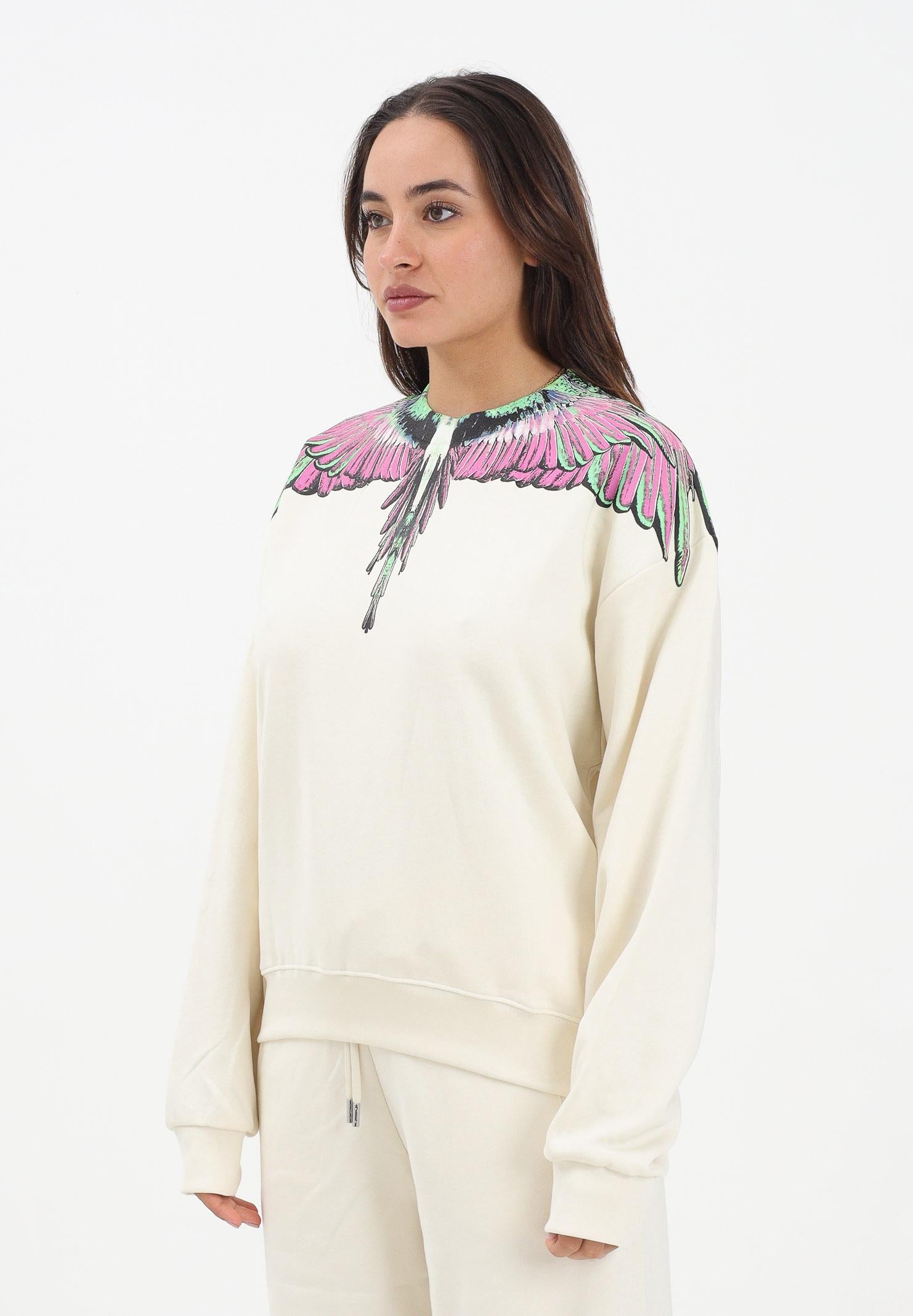 MARCELO BURLON COUNTY OF MILAN Felpa girocollo panna da donna con stampa ali 25ICM30003 LAPI MARCELO BURLON COUNTY OF MILAN 