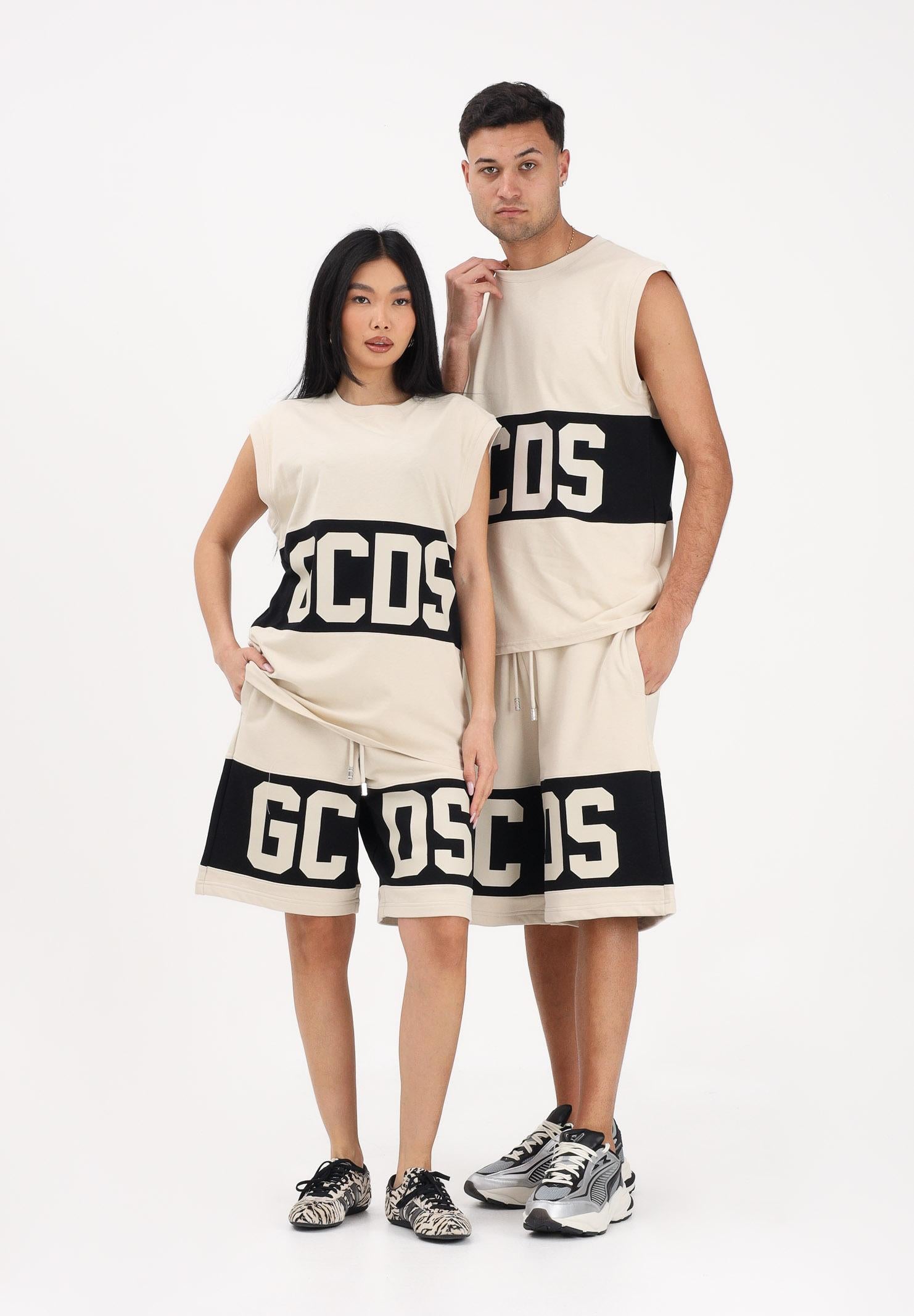 GCDS Shorts sportivo beige per uomo e donna con logo Z0MLQL228F004 316B GCDS 