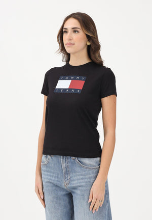 TOMMY JEANS T-shirt a manica corta nera da donna con logo DW0DW22562 BDS TOMMY JEANS 