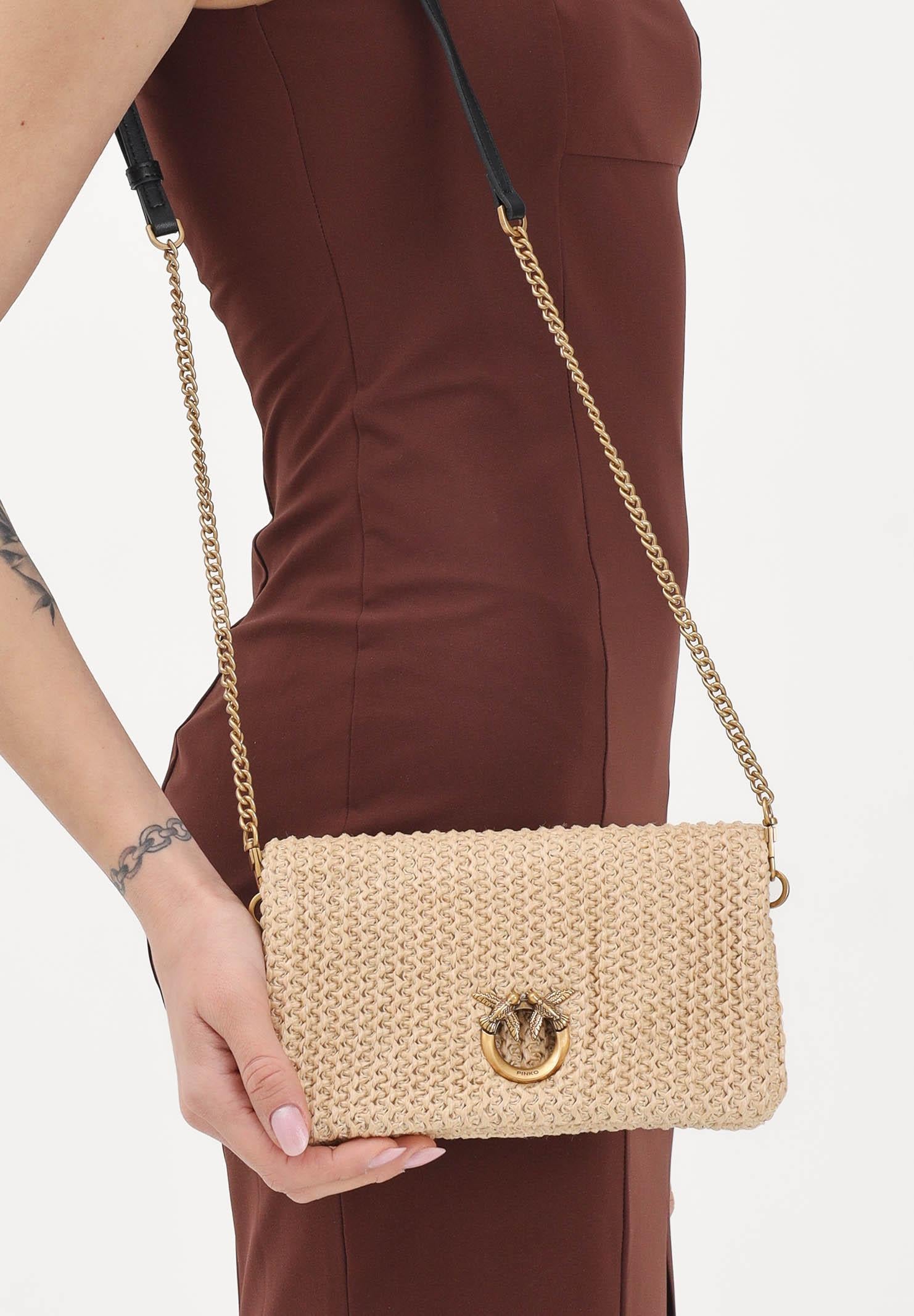PINKO Pochette Love Bag Click Soft Horizontal Mini in rafia beige da donna 106023A391 C24Q PINKO 