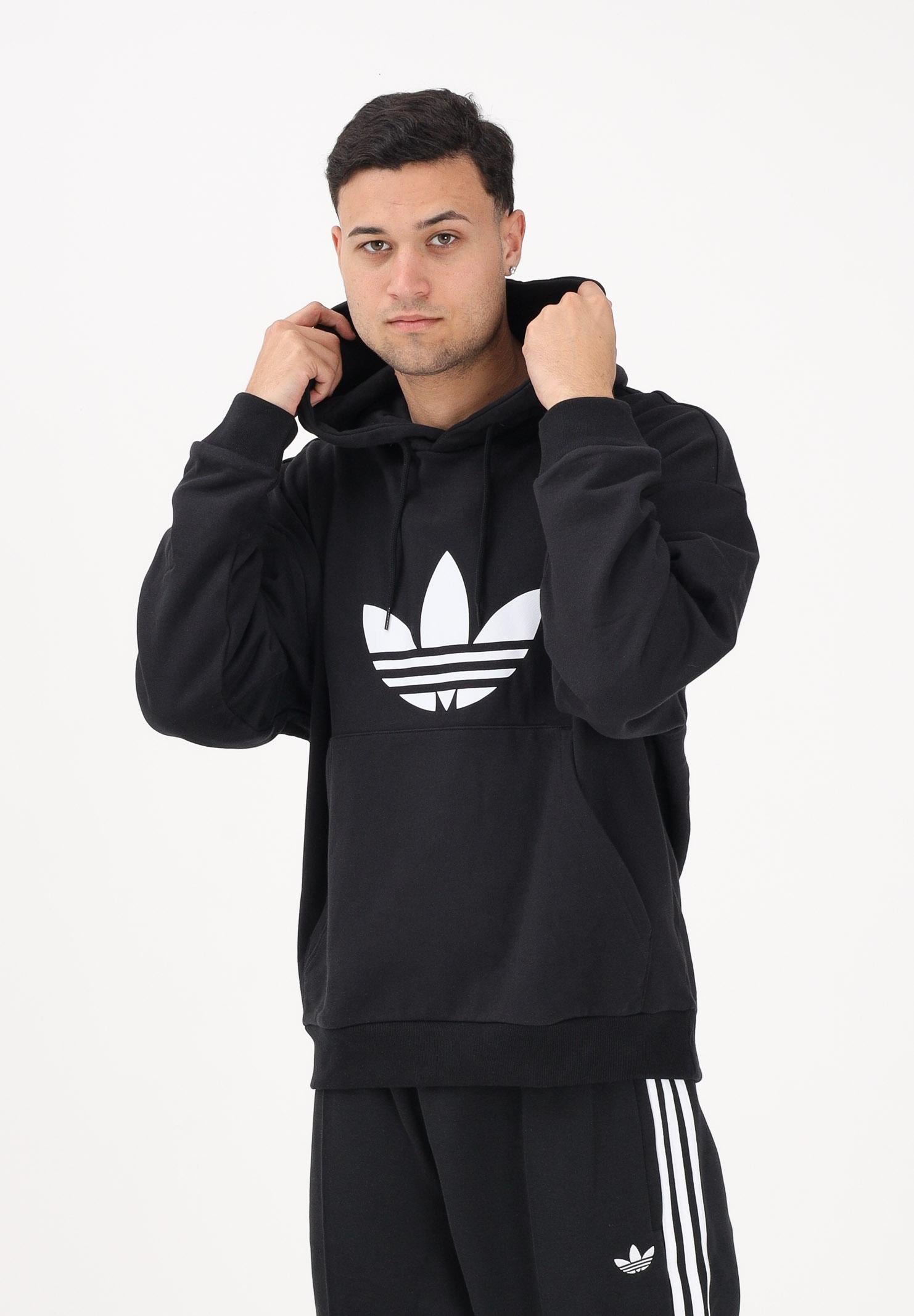 ADIDAS ORIGINALS Felpa con cappuccio Adicolor Trefoil nera da uomo KE0877 . ADIDAS ORIGINALS 