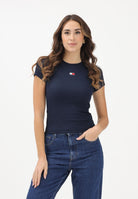 TOMMY JEANS T-shirt a manica corta blu da donna con patch logo DW0DW17881 C1G TOMMY JEANS 