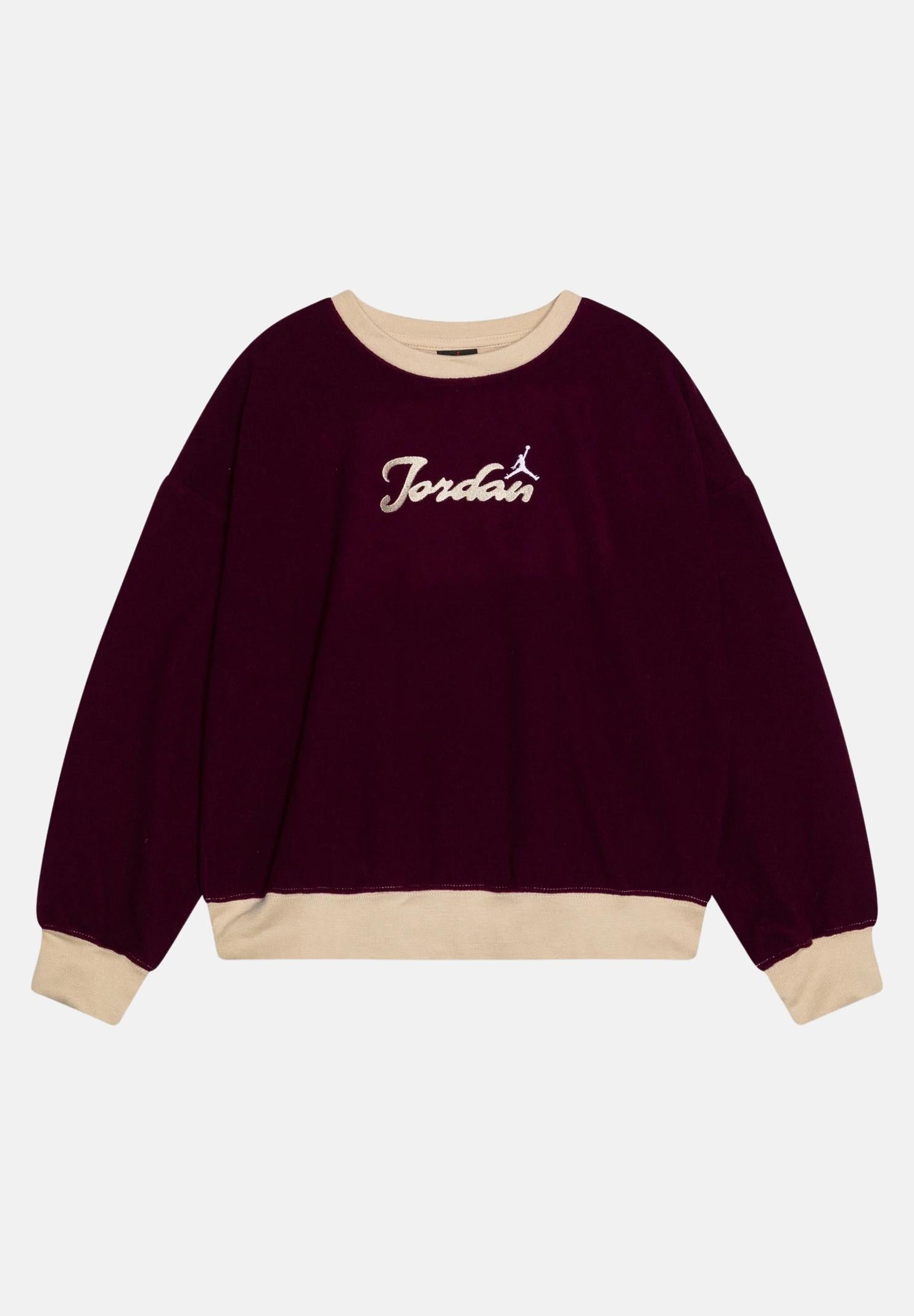 Felpa girocollo ENCHANTMENT COZY CREW bordeaux e beige da bambina 45D519 P3D JORDAN 