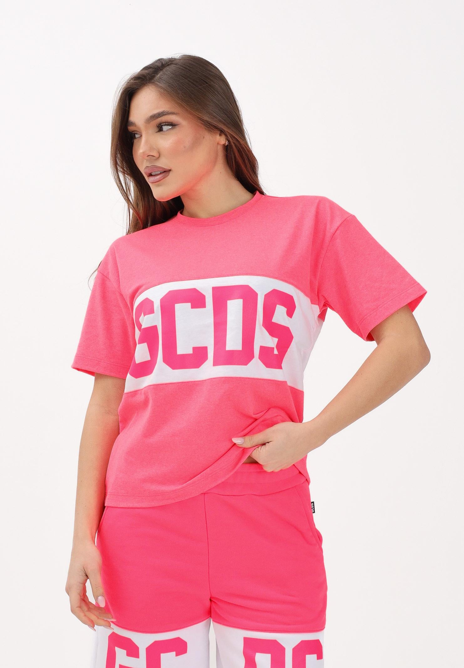 GCDS T-shirt a manica corta fucsia per donna, ragazze e bambine con logo Z0UJQC585J105 566A GCDS 