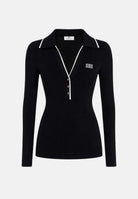 ELISABETTA FRANCHI Polo in lana a costine da donna, colore nero con dettagli burro. MK17B66E2 685 ELISABETTA FRANCHI 