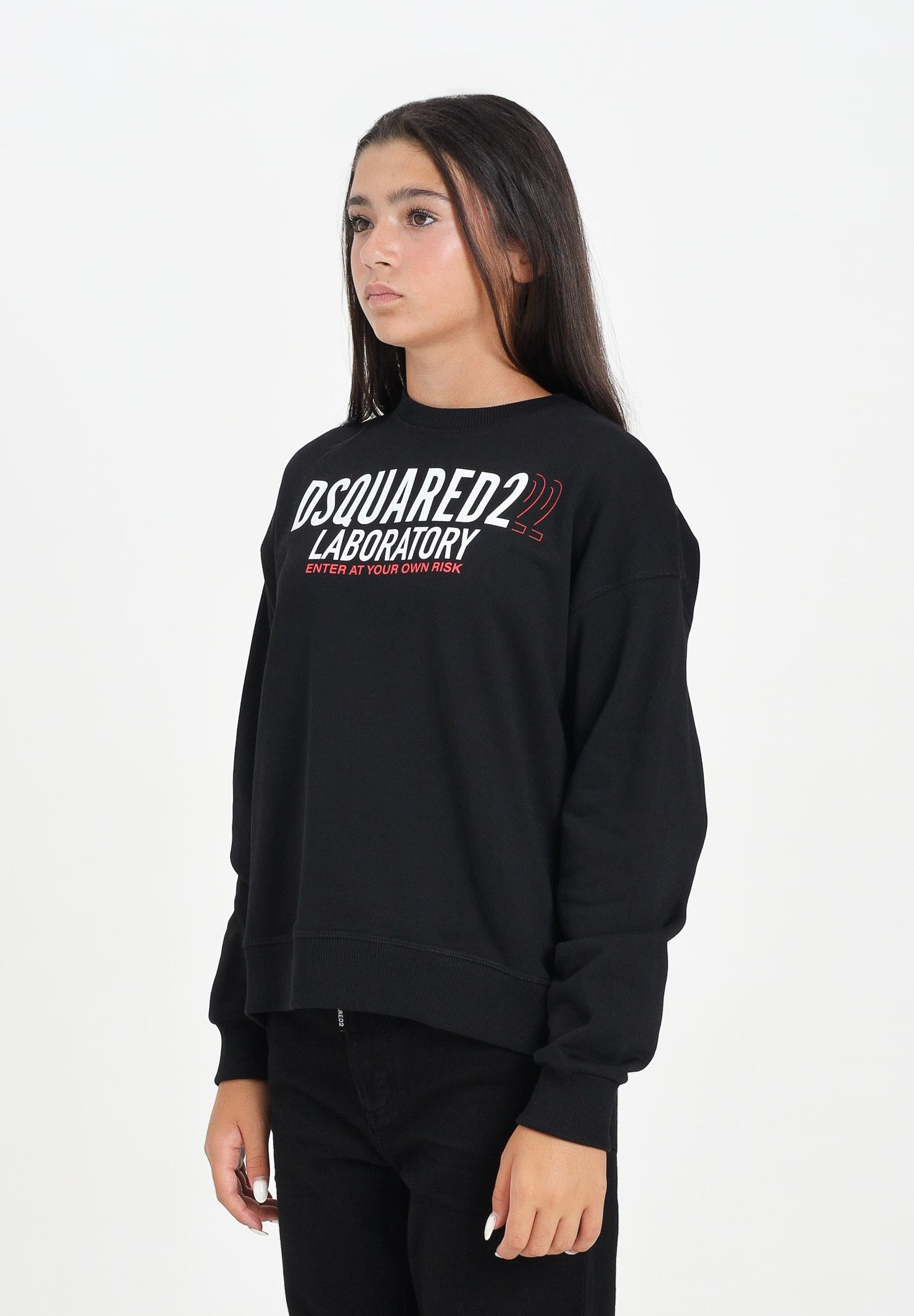 DSQUARED2 Felpa girocollo nera per donna, ragazzi e bambini con logo Laboratory DQ3006D0ACC DQ900 DSQUARED2 