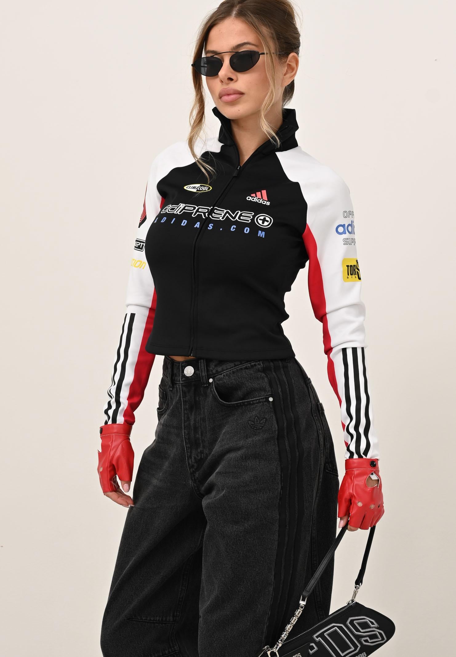 ADIDAS ORIGINALS Felpa con zip TEAMGEIST SLIM nera da donna KH1987 . ADIDAS ORIGINALS 