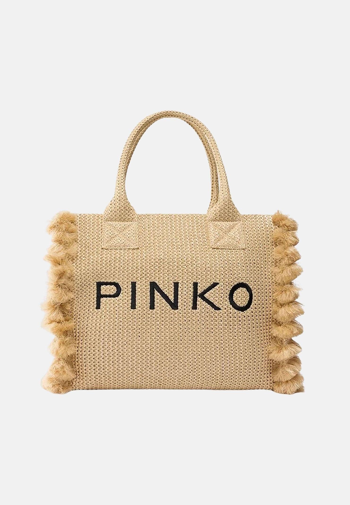 PINKO Borsa a mano in rafia beige da donna con logo 106673A39Y HZ3Q PINKO 