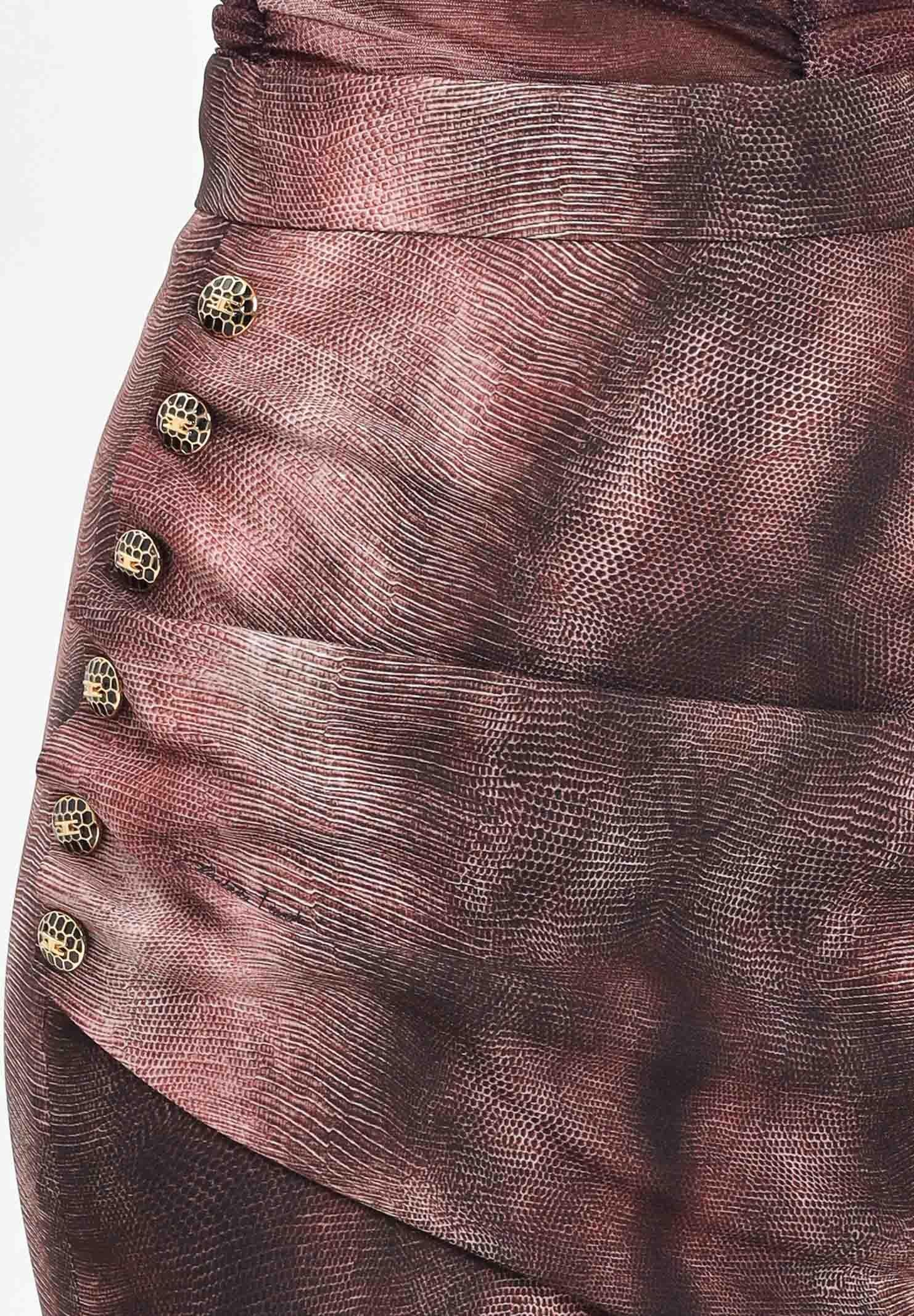 ELISABETTA FRANCHI Gonna corta bordeaux da donna con stampa pitone e bottoni gioiello GO14957E2 EA4 ELISABETTA FRANCHI 