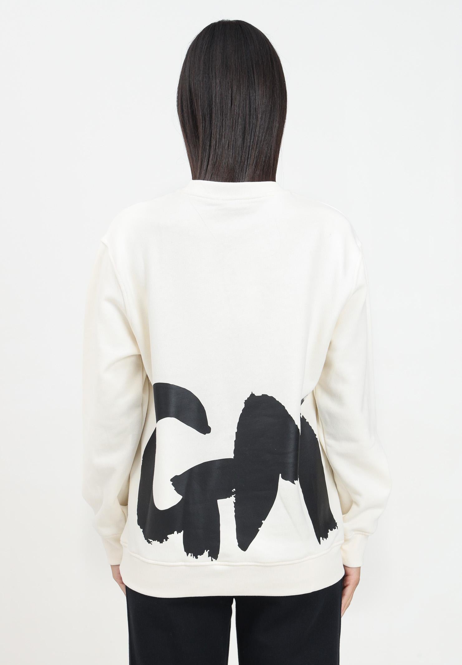 Felpa girocollo crema per donna e bambina con stampa lgoo F4MSJUSW059 013 MSGM 