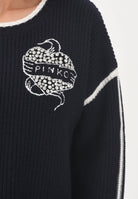 PINKO Maglioncino girocollo blu da donna con ricamo 105397A2PK EZ1 PINKO 