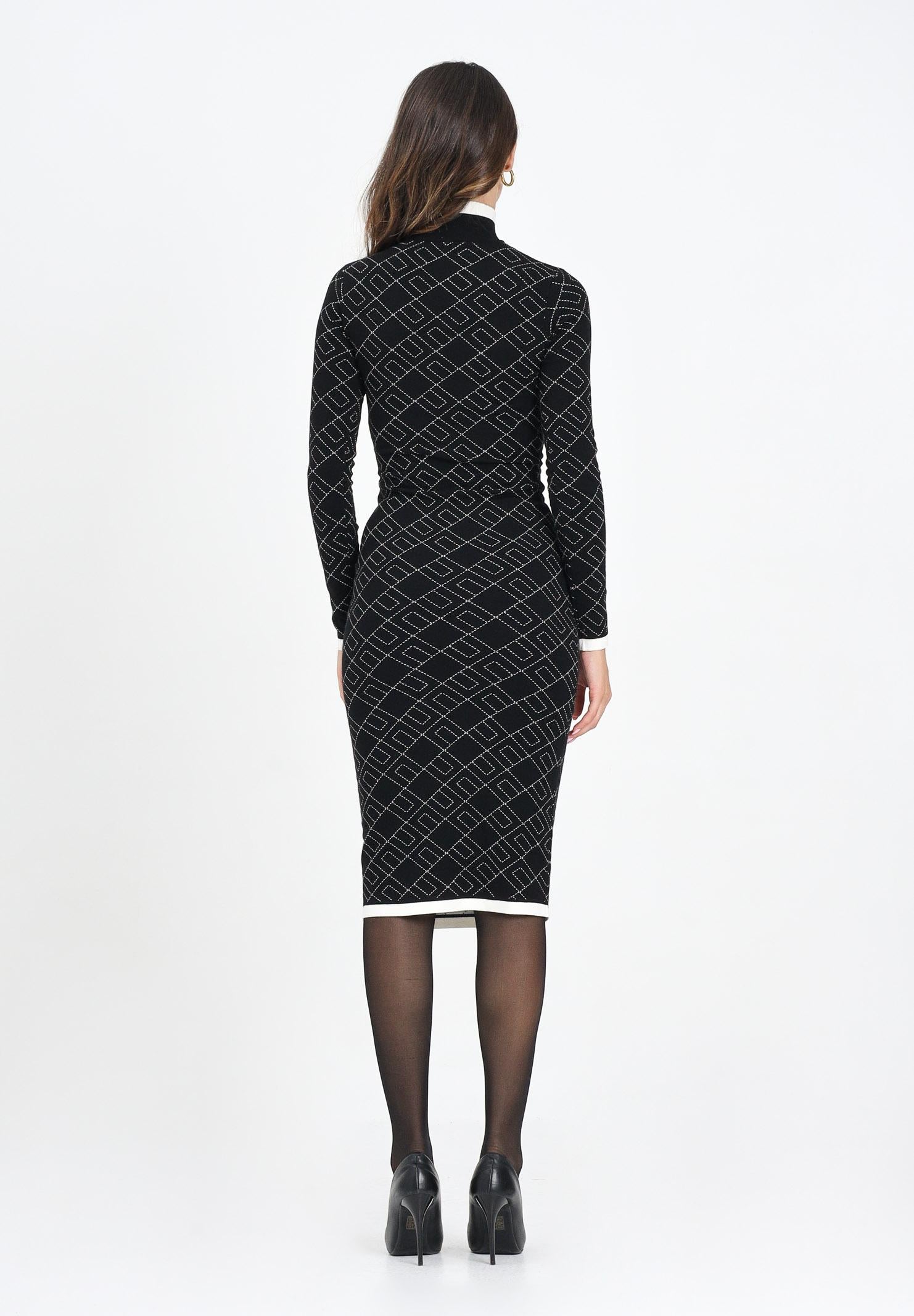 ELISABETTA FRANCHI Abito midi nero da donna in maglia jacquard bi-color<BR/> AM18T56E2 EF3 ELISABETTA FRANCHI 