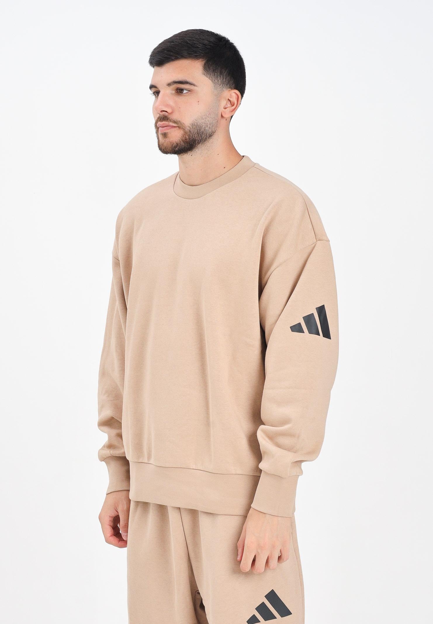 ADIDAS PERFORMANCE Felpa girocollo Essentials Loose Fit 3 Bar Logo beige da uomo JX5668 . ADIDAS PERFORMANCE 