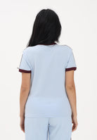 ADIDAS ORIGINALS T-shirt a manica corta 3 STRIPES celeste e bordeaux da donna KD3684 . ADIDAS ORIGINALS 