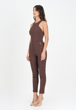 ELISABETTA FRANCHI Tuta elegante color caffè da donna con dettagli zip TU05556E2 EA3 ELISABETTA FRANCHI 