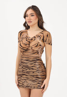 ELISABETTA FRANCHI Body cammello da donna con stampa tigre<BR/> BO03362E2 470 ELISABETTA FRANCHI 