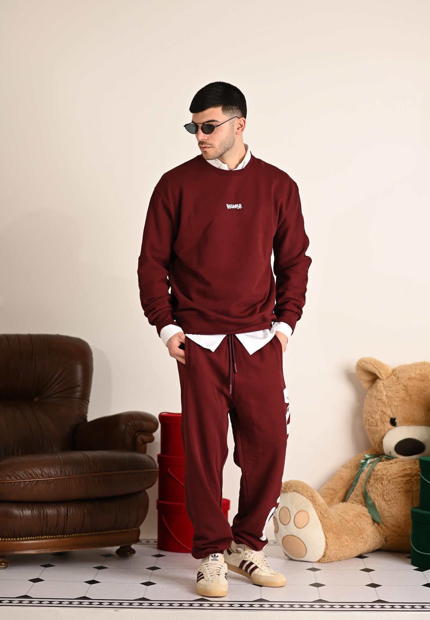 DISCLAIMER Felpa girocollo bordeaux da uomo con maxi stampa sul retro 25IDS55104 BO DISCLAIMER 