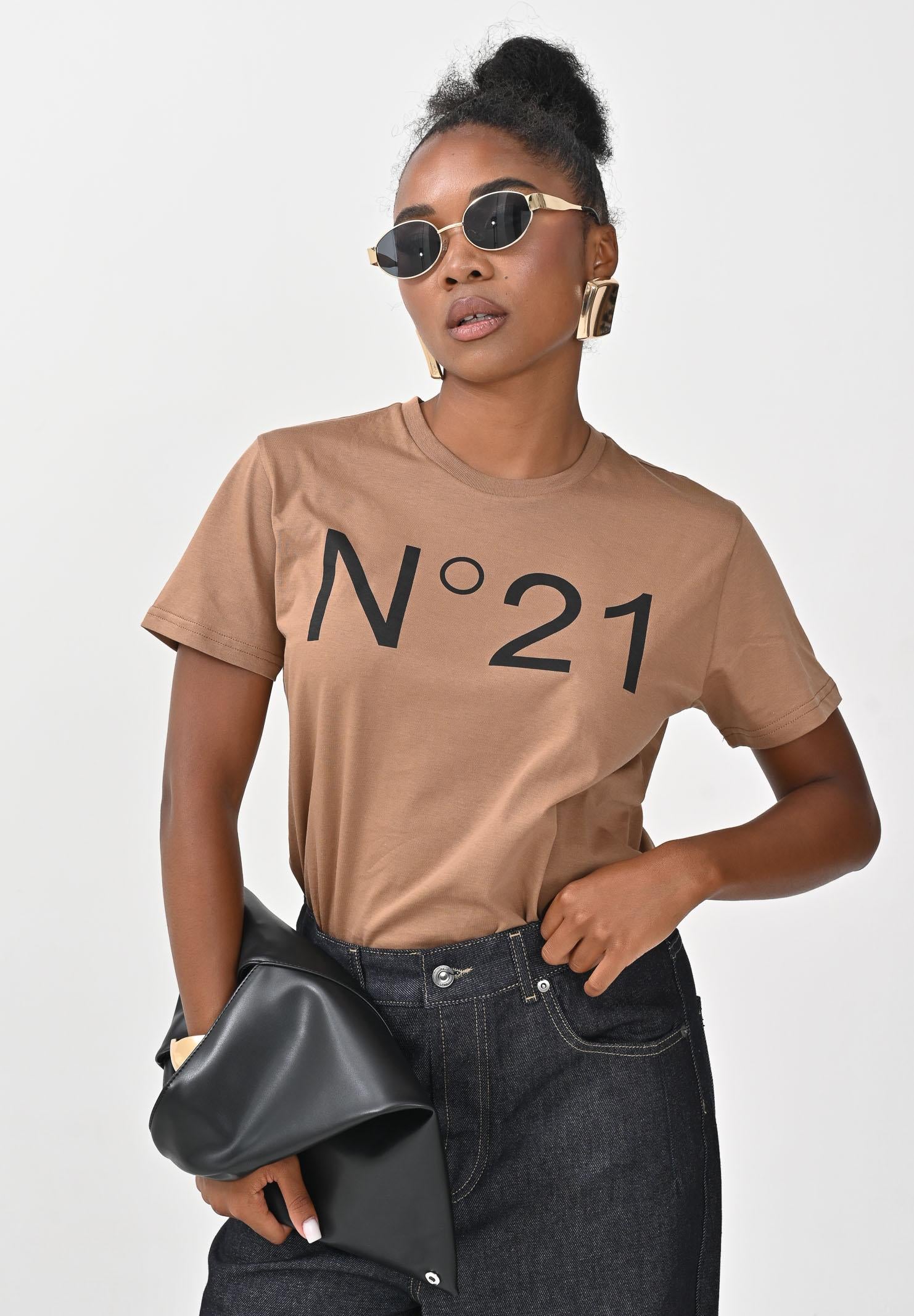 N21 T-shirt a manica corta cammello per donna, ragazzi e bambini con stampa logo N21173N0153 0N720 N21 