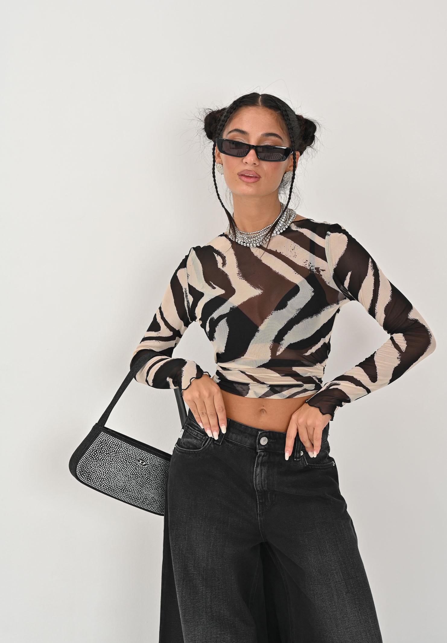 JDY Top elegante nero e panna da donna con fantasia astratta 15356004 BLACKWHITECAP JDY 