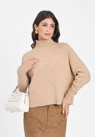 ELISABETTA FRANCHI Maglione a collo alto beige da donna con losanghe jacquard MK55T57E2 EA2 ELISABETTA FRANCHI 