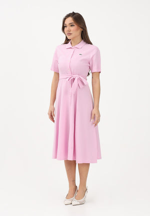 LACOSTE Abito midi rosa da donna in mini piqué EF9621 Z4H LACOSTE 
