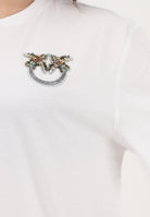 PINKO T-shirt a manica corta bianca da donna con logo Love Birds 105526A33F Z05 PINKO 