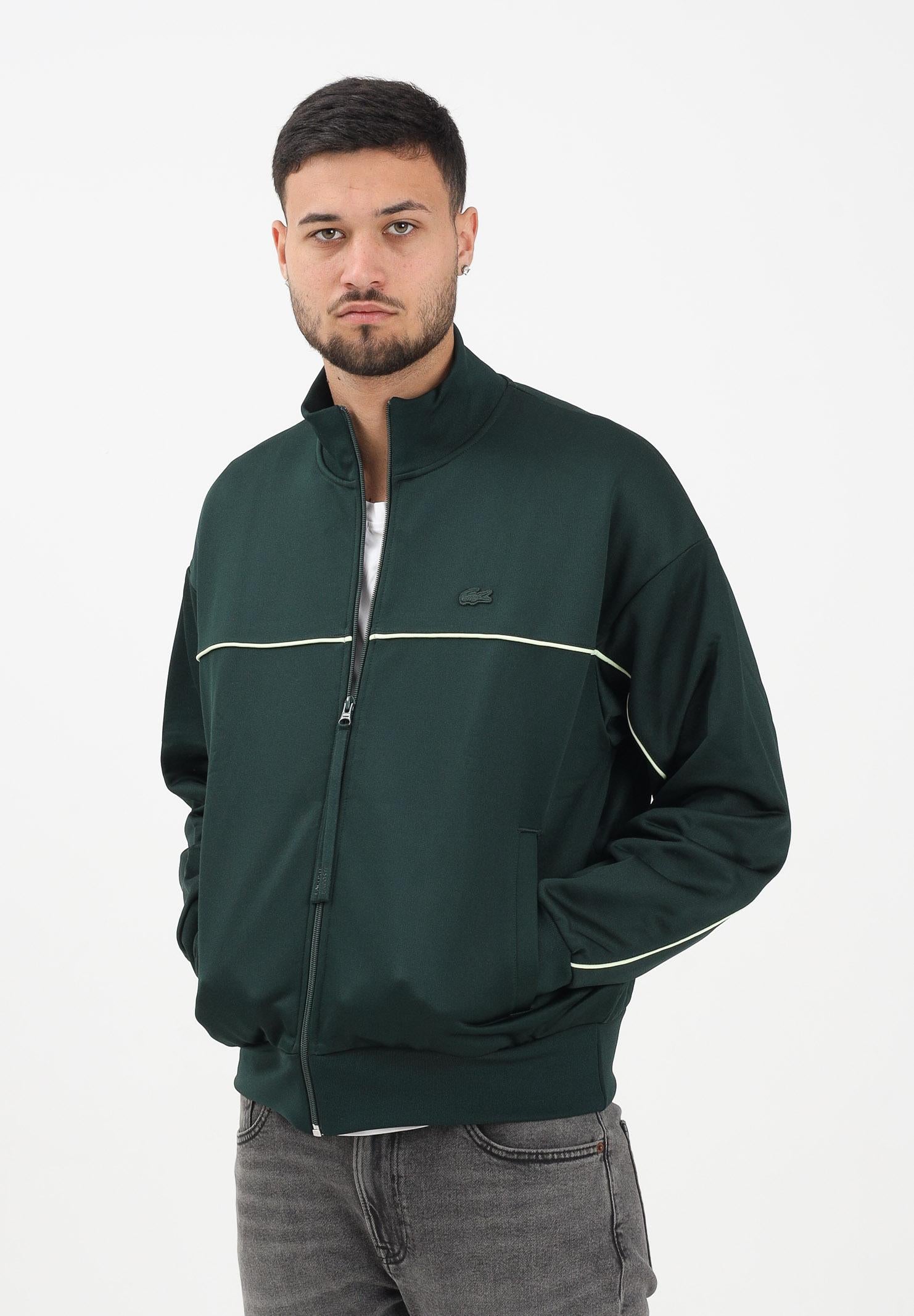 LACOSTE Felpa con zip verde scuro da uomo effetto raso SH5684 YZP LACOSTE 