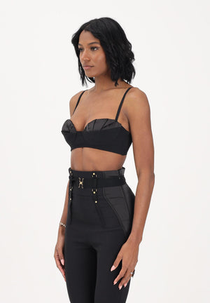 ELISABETTA FRANCHI Top nero da donna in crêpe leggero e raso RG01562E2 110 ELISABETTA FRANCHI 