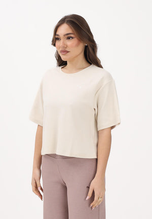 PUMA T-shirt a manica corta Essentials Elevated Relaxed panna da donna 691813 87 PUMA 