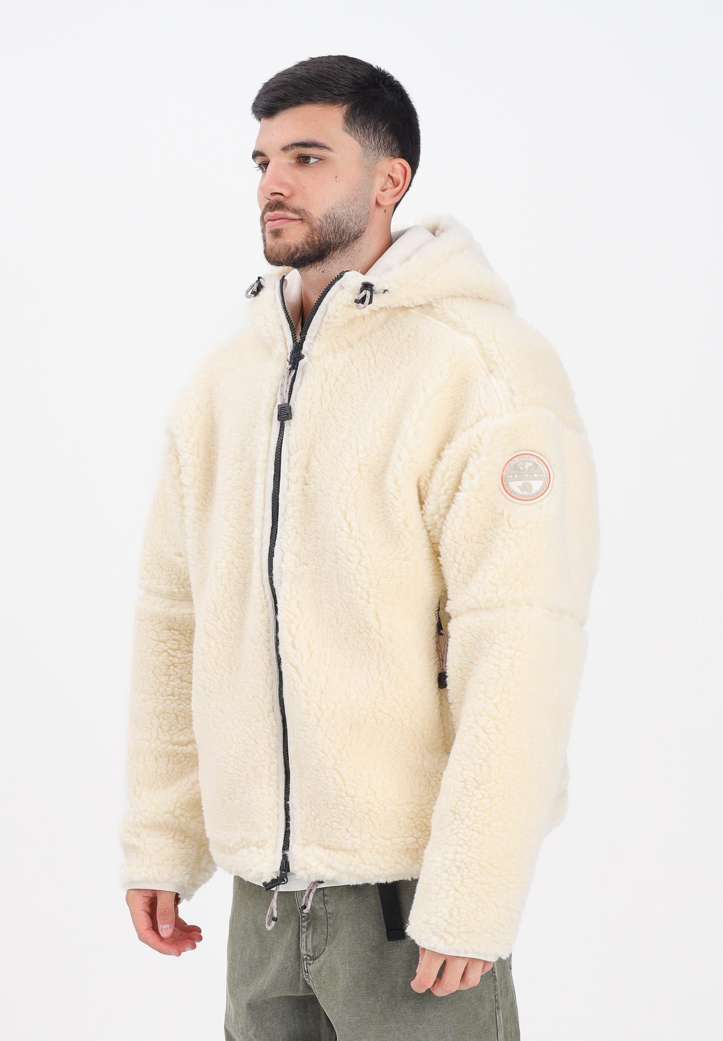 NAPAPIJRI Giubbotto panna da uomo in morbido pile teddy effetto shearling NP0A88YIN1J1 . NAPAPIJRI 