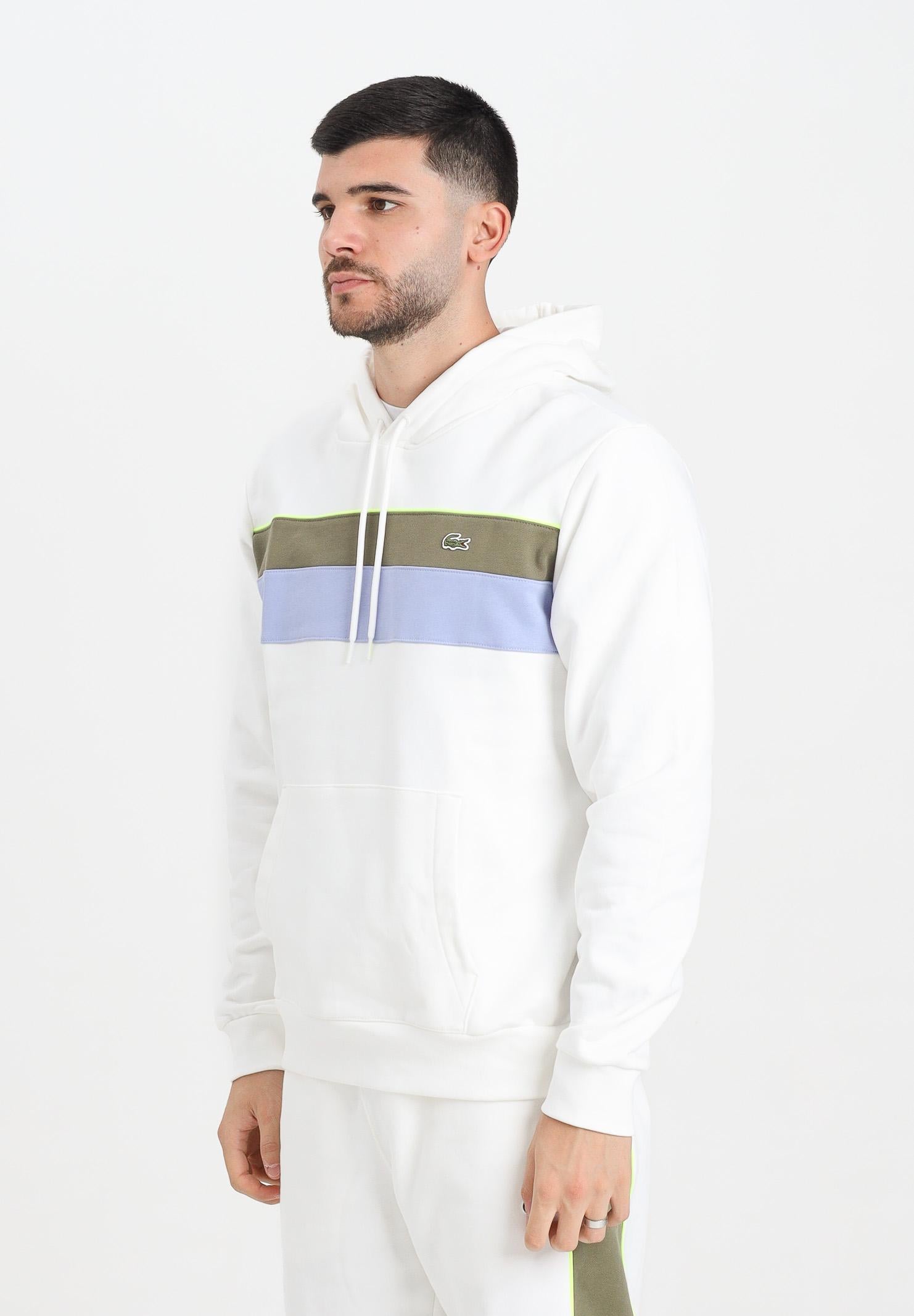 LACOSTE Felpa con cappuccio bianca da uomo con motivo color block SH8161 9IV LACOSTE 