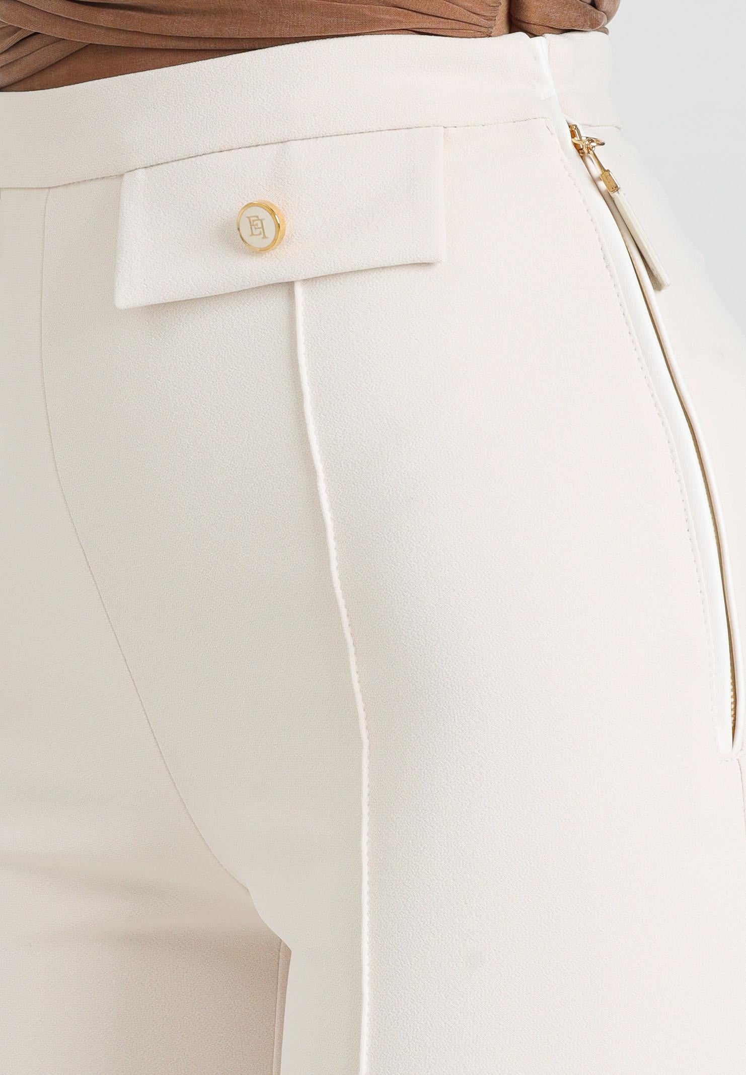 ELISABETTA FRANCHI Pantalone elegante color latte da donna in doppio crêpe PA12156E2 DZ9 ELISABETTA FRANCHI 
