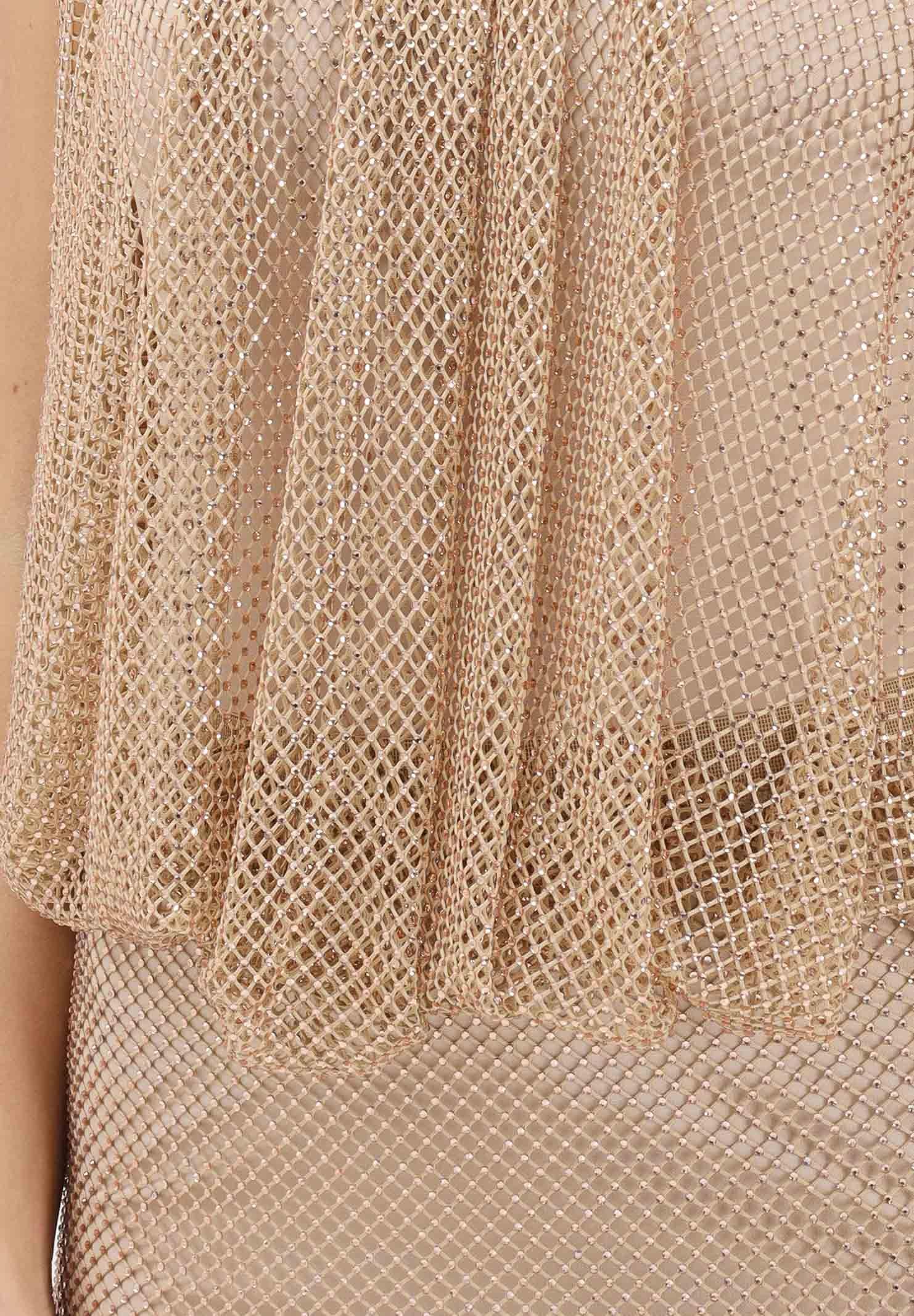 SPORTMAX Abito midi SPXPAPPA oro da donna in rete con strass 2612621071600 003 SPORTMAX 
