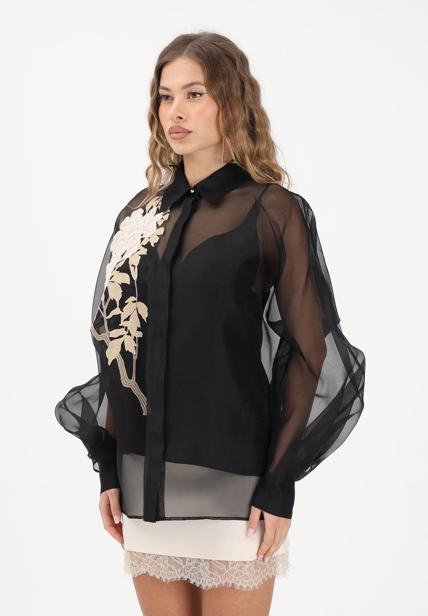 MAX MARA Camicia a manica lunga nera da donna con ricamo floreale 2616261014600 002 MAX MARA 