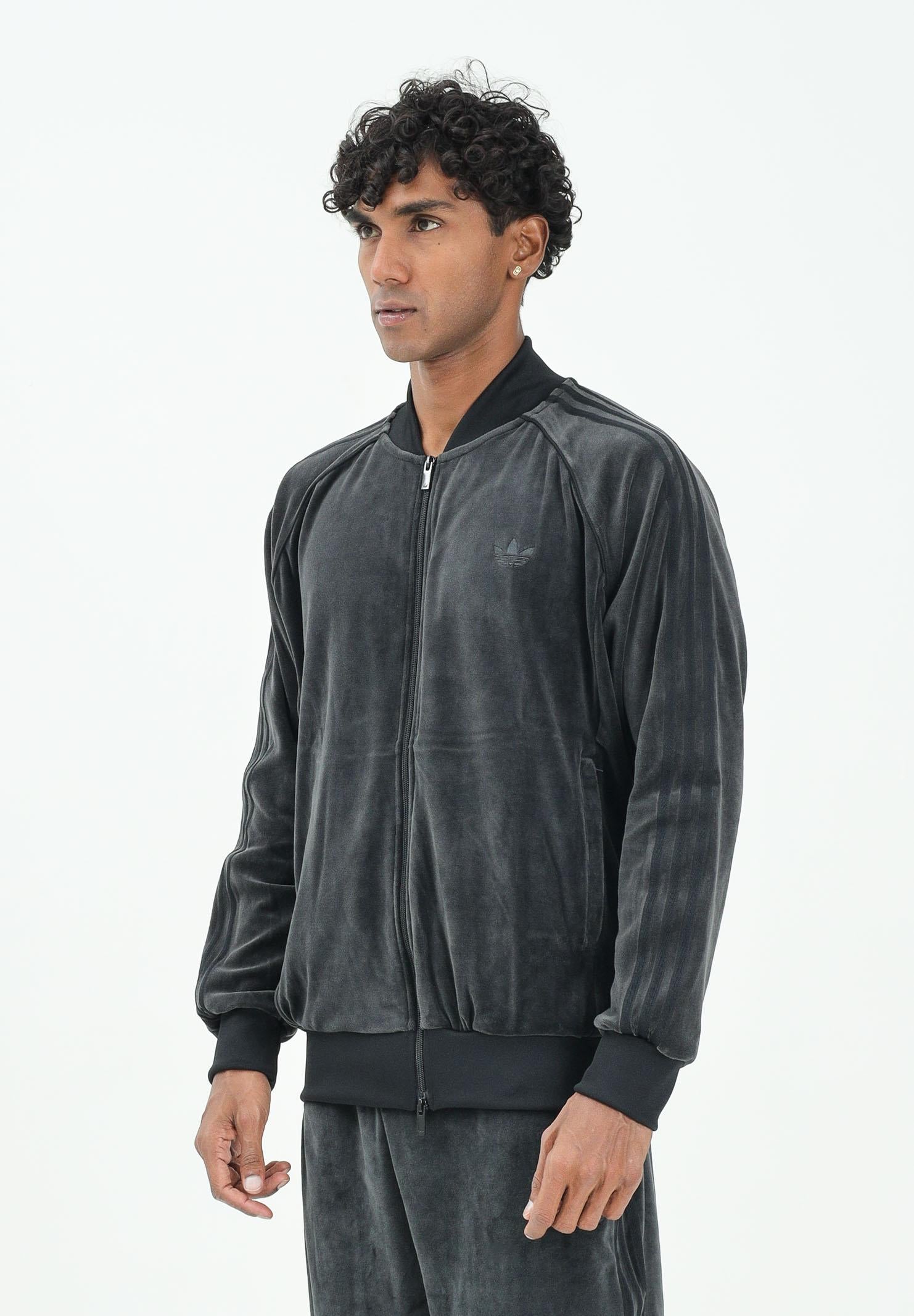 ADIDAS ORIGINALS Felpa con zip in velluto Adicolor SST nera da uomo JX1559  ADIDAS ORIGINALS 