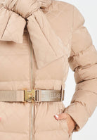 ELISABETTA FRANCHI Piumino beige da donna in tessuto vela jacquard con cintura PI83D56E2 EA2 ELISABETTA FRANCHI 