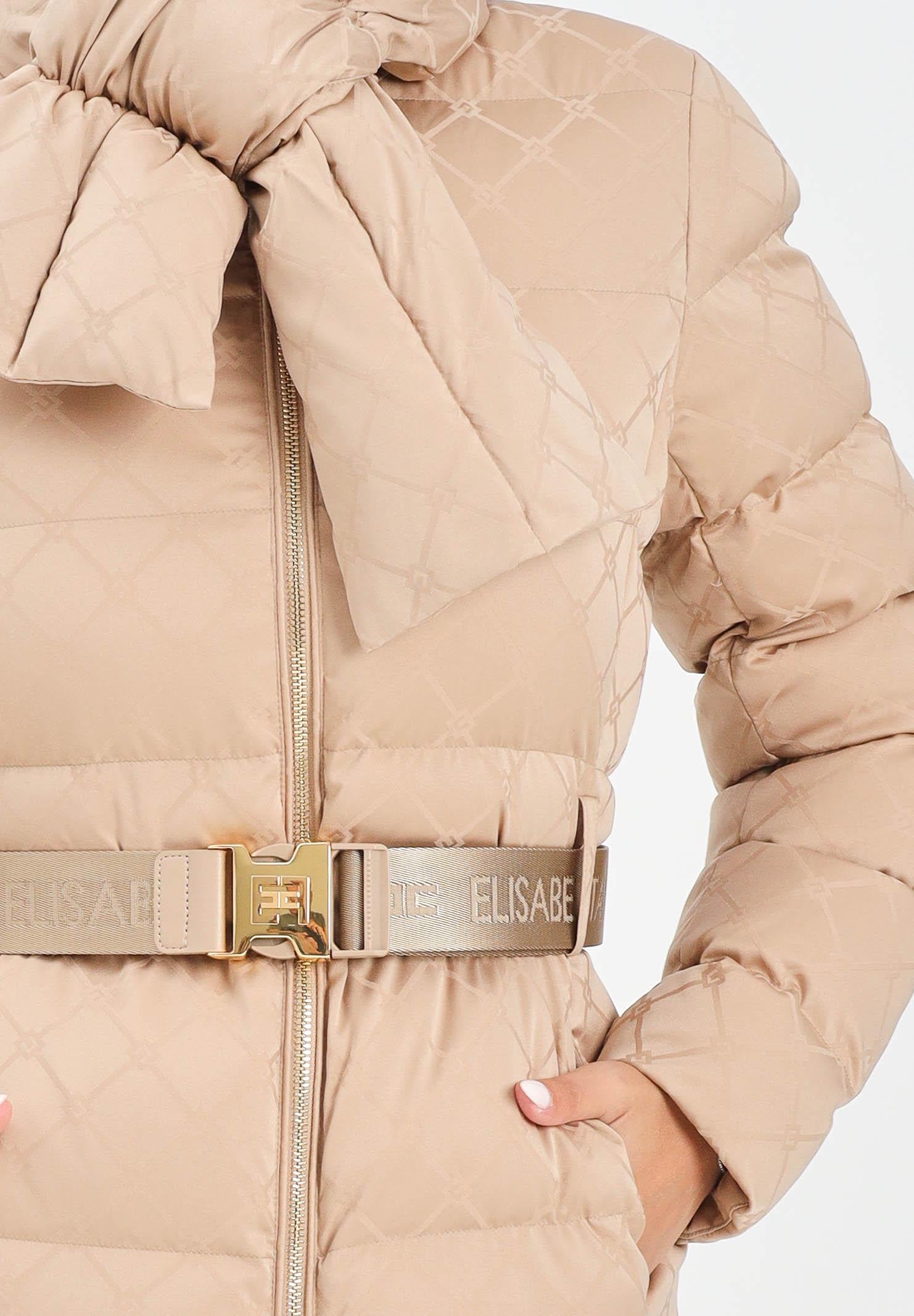 ELISABETTA FRANCHI Piumino beige da donna in tessuto vela jacquard con cintura PI83D56E2 EA2 ELISABETTA FRANCHI 