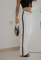 ELISABETTA FRANCHI Jeans in denim bianco da donna con bande in raso PJ13I56E2 309 ELISABETTA FRANCHI 