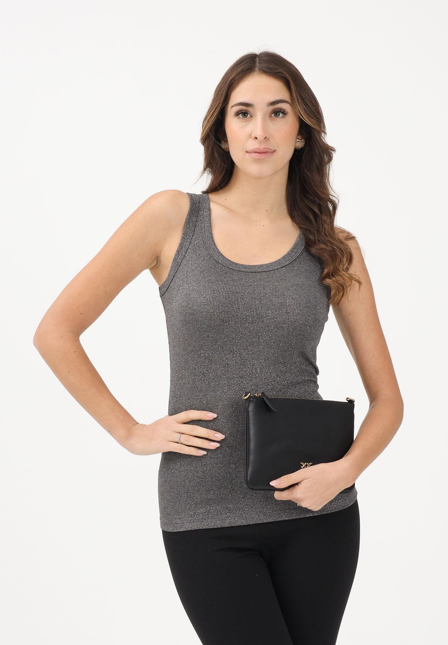 VICOLO Canotta grigia da donna realizzata in un tessuto lavorato con filato lamé UF0055 GR VICOLO 