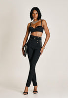 ELISABETTA FRANCHI Top nero da donna in crêpe leggero e raso RG01562E2 110 ELISABETTA FRANCHI 