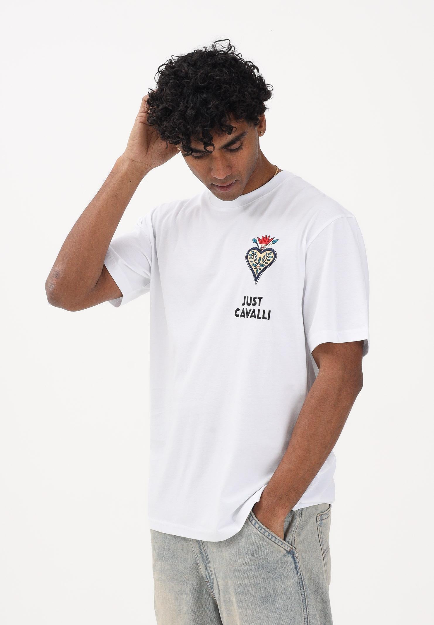 JUST CAVALLI T-shirt a manica corta bianca da uomo con ricamo 80OAHE24CJ110 003 JUST CAVALLI 