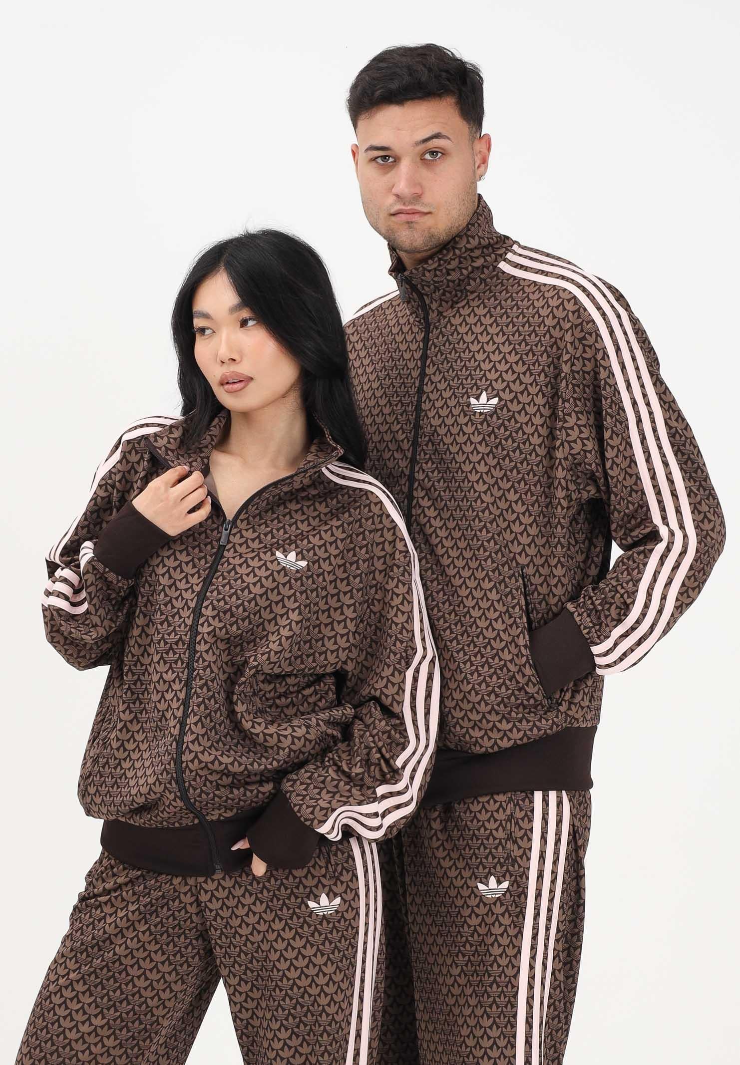 ADIDAS ORIGINALS Felpa con zip Firebird Loose Monogram marrone e rosa per uomo e donna KE1677 . ADIDAS ORIGINALS 