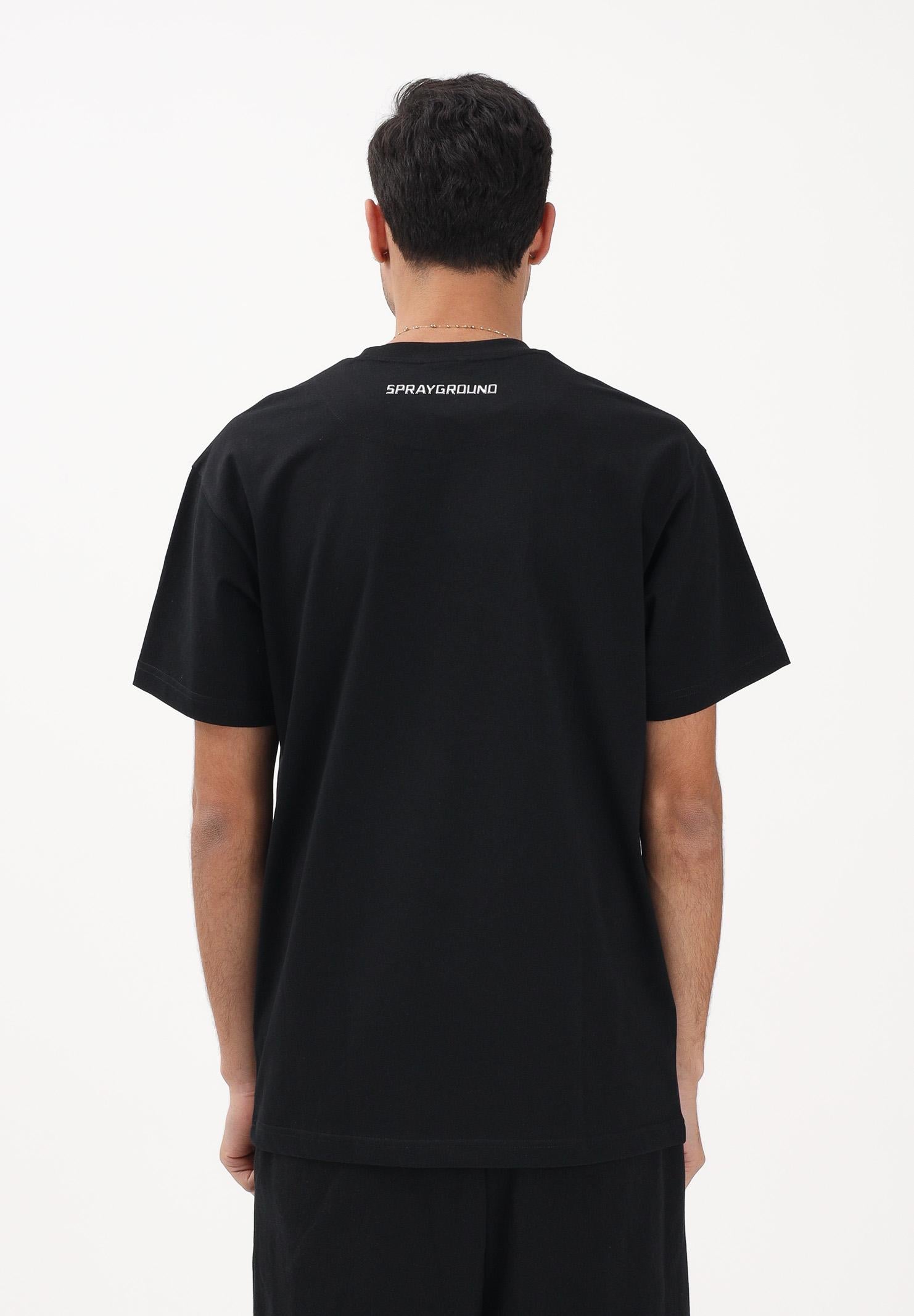 SPRAYGROUND T-shirt a manica corta nera da uomo con logo Shark SP895BLK . SPRAYGROUND 