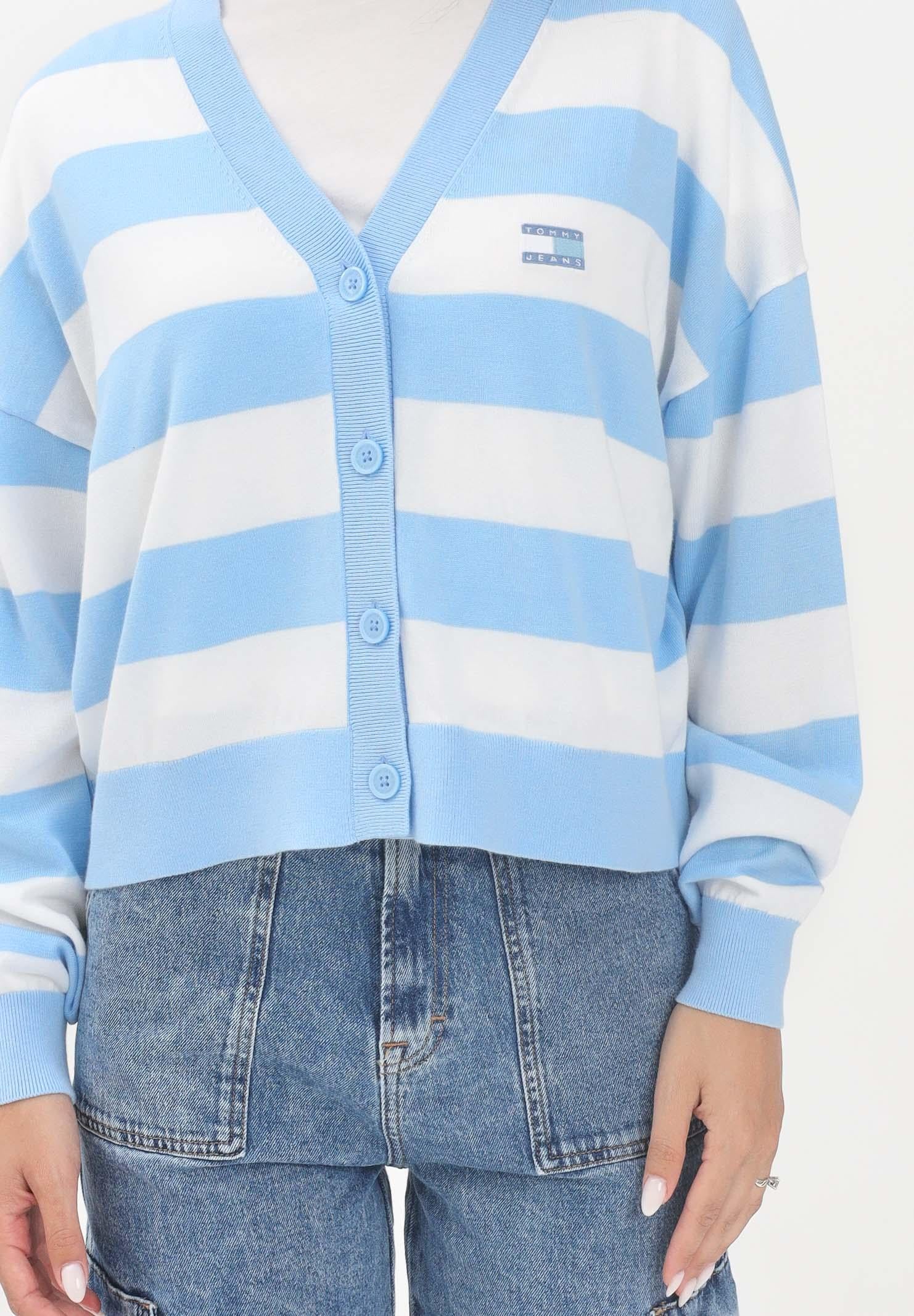 TOMMY JEANS Cardigan corto a righe orizzontali bianche e azzurro da donna DW0DW20968C1T  TOMMY JEANS 