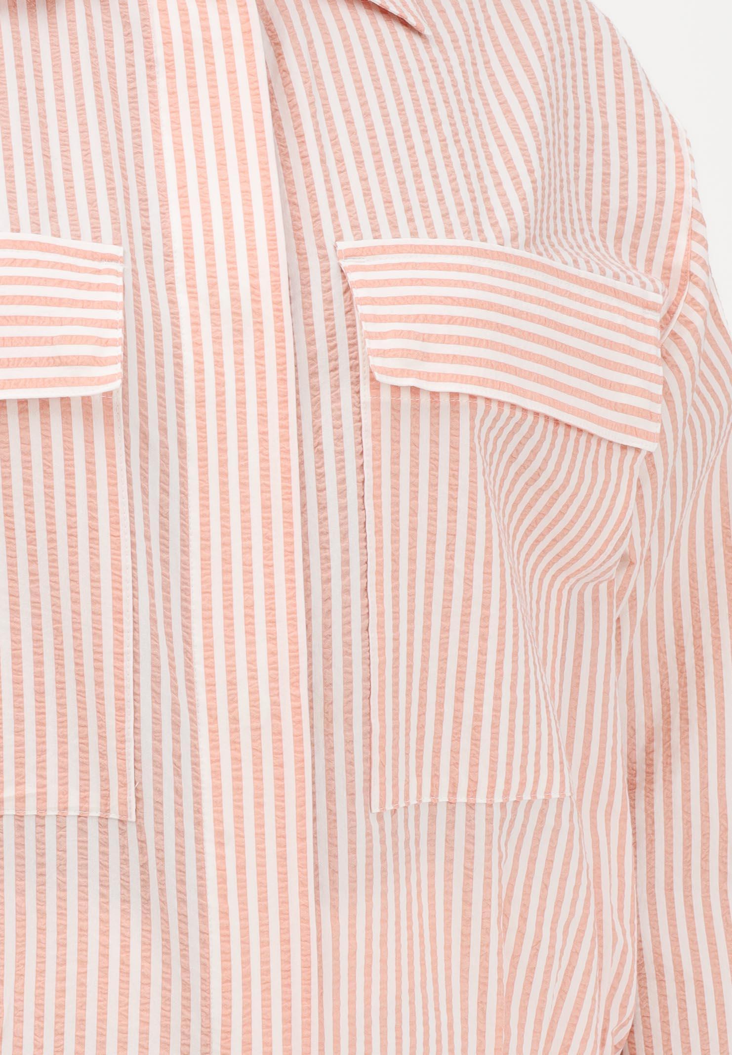 LACOSTE Camicia a manica lunga bianca e salmone da donna a righe in seersucker<BR/> BF1036 RNI LACOSTE 