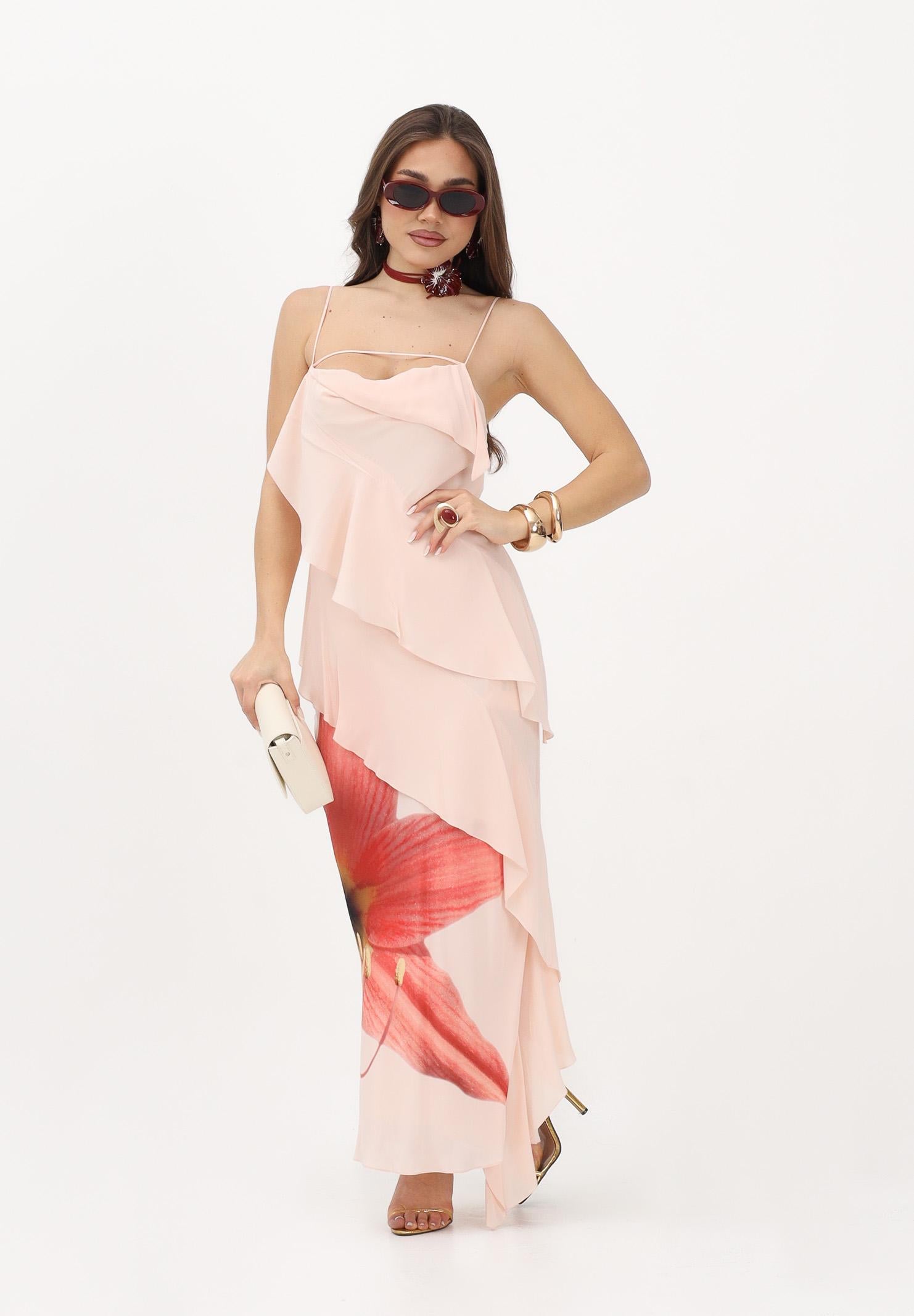 PATRIZIA PEPE Abito lungo rosa da donna con rouche e stampa Flower 2A3090A765 J510 PATRIZIA PEPE 